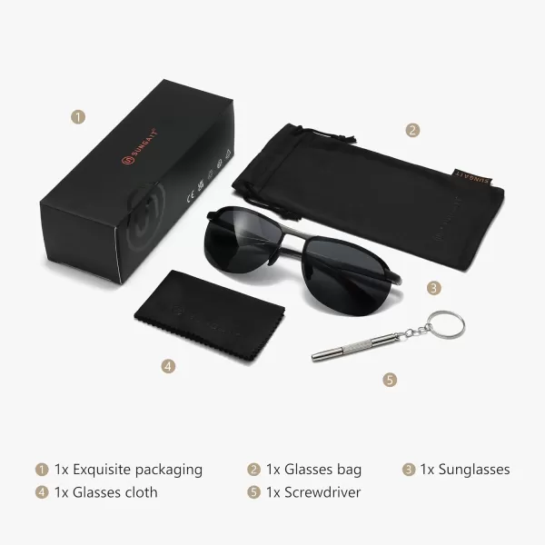 SUNGAIT Ultra Lightweight Polarized Sunglasses Men Rectangular Metal Frame with Spring HingeGunmetal FrameGrey Lens