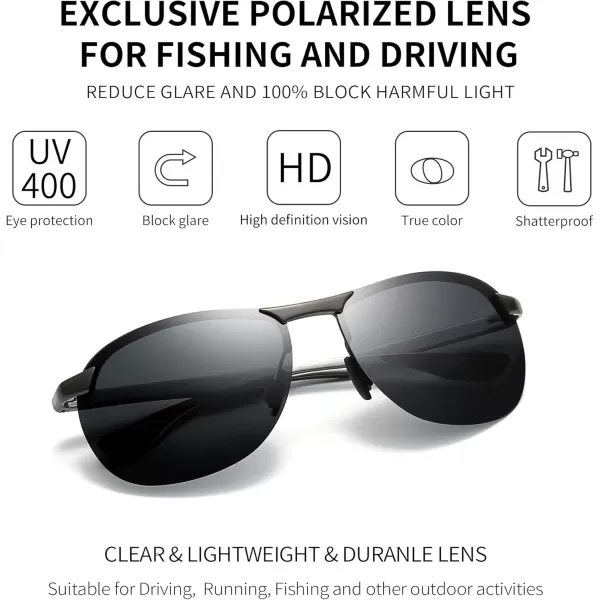 SUNGAIT Ultra Lightweight Polarized Sunglasses Men Rectangular Metal Frame with Spring HingeGunmetal FrameGrey Lens