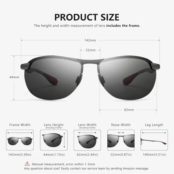 SUNGAIT Ultra Lightweight Polarized Sunglasses Men Rectangular Metal Frame with Spring HingeGunmetal FramePhotochromic Polarized Lens