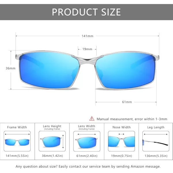 SUNGAIT Ultra Lightweight Polarized Sunglasses Men Rectangular Metal Frame with Spring HingeSilver Frame Blue Mirrored Lens