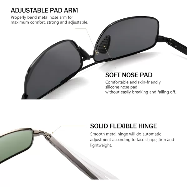 SUNGAIT Ultra Lightweight Rectangular Polarized Sunglasses UV400 Protection2 Pack Black Gray  Gunmetal Dark Green