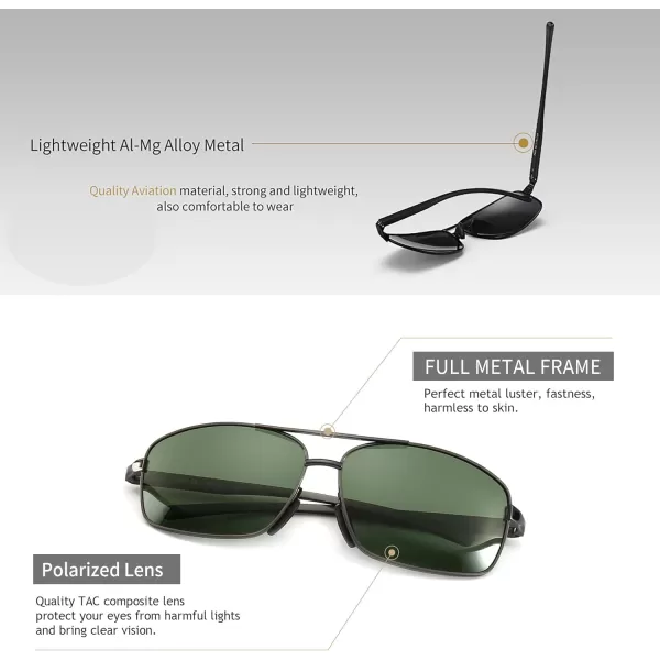 SUNGAIT Ultra Lightweight Rectangular Polarized Sunglasses UV400 Protection2 Pack Black Gray  Gunmetal Dark Green