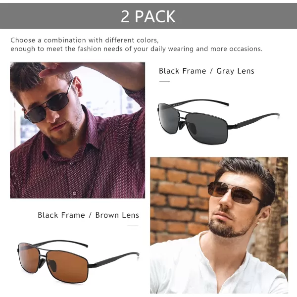 SUNGAIT Ultra Lightweight Rectangular Polarized Sunglasses UV400 Protection2 Pack Black Grayblack Brown
