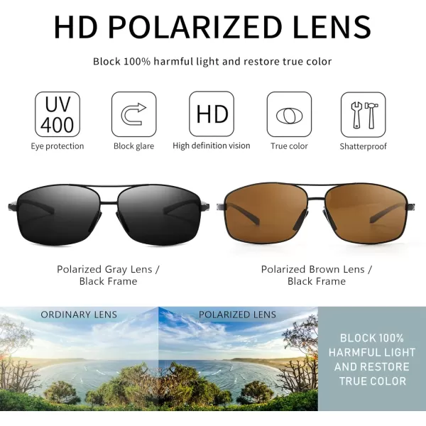 SUNGAIT Ultra Lightweight Rectangular Polarized Sunglasses UV400 Protection2 Pack Black Grayblack Brown
