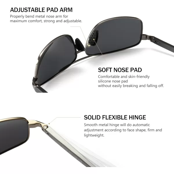 SUNGAIT Ultra Lightweight Rectangular Polarized Sunglasses UV400 Protection2 Pack Both Gray Lens Gunmetal Frame