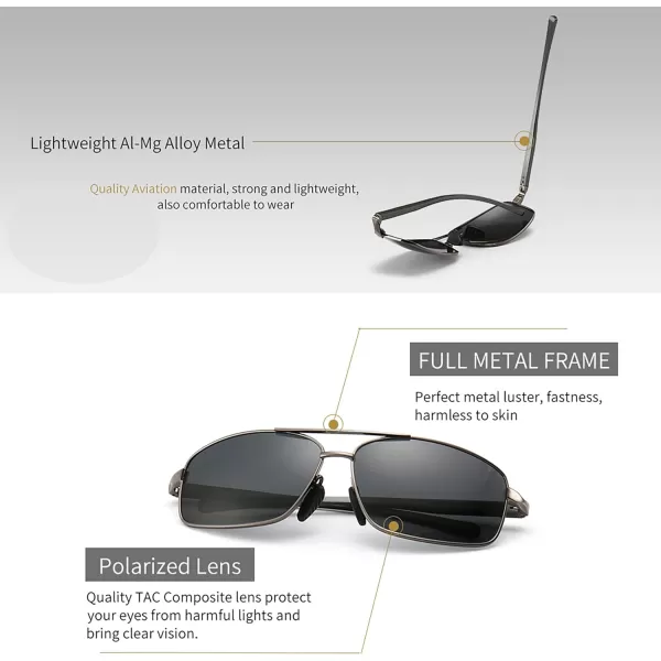 SUNGAIT Ultra Lightweight Rectangular Polarized Sunglasses UV400 Protection2 Pack Both Gray Lens Gunmetal Frame