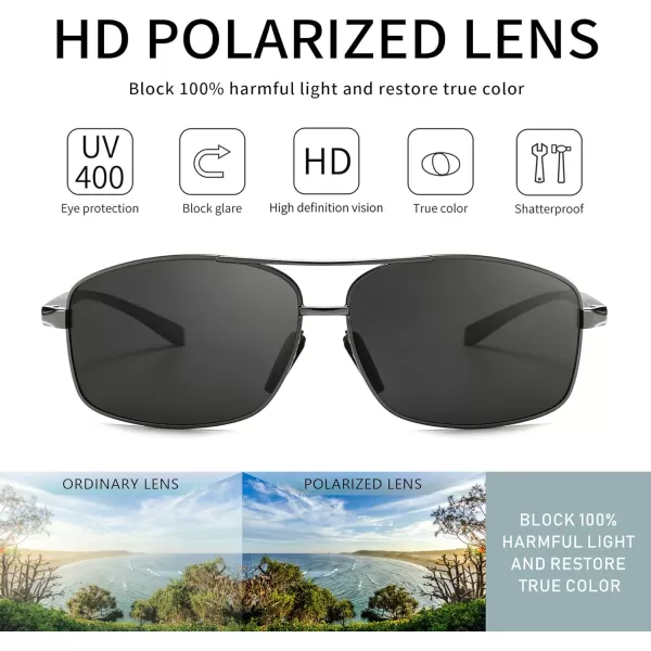 SUNGAIT Ultra Lightweight Rectangular Polarized Sunglasses UV400 Protection2 Pack Both Gray Lens Gunmetal Frame
