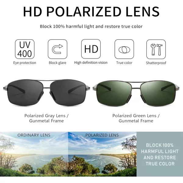 SUNGAIT Ultra Lightweight Rectangular Polarized Sunglasses UV400 Protection2 Pack Gunmetal Gray  Gunmetal Dark Green