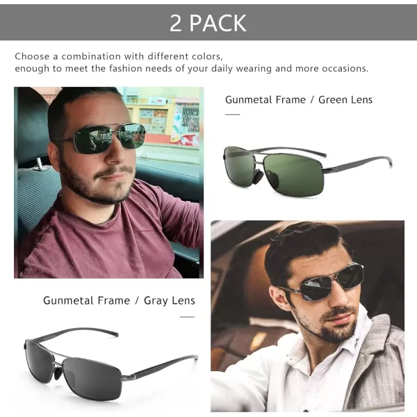 SUNGAIT Ultra Lightweight Rectangular Polarized Sunglasses UV400 Protection2 Pack Gunmetal Gray  Gunmetal Dark Green