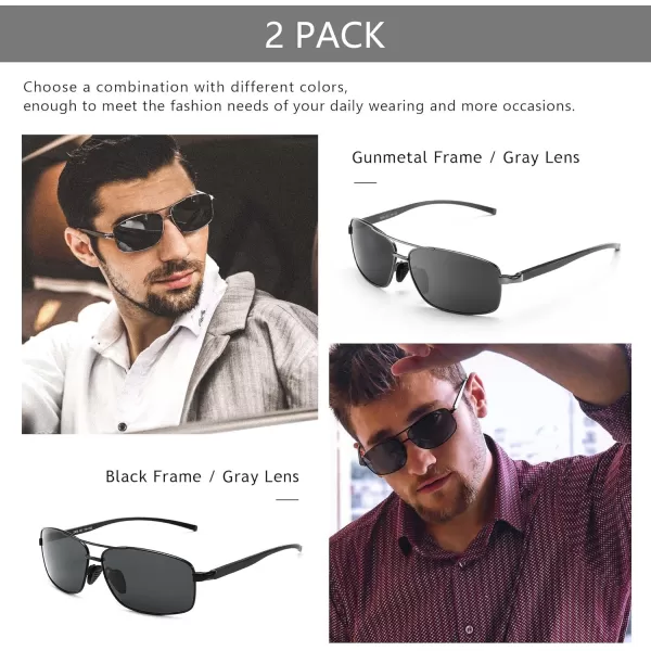 SUNGAIT Ultra Lightweight Rectangular Polarized Sunglasses UV400 Protection2 Pack Gunmetal Grayblack Gray
