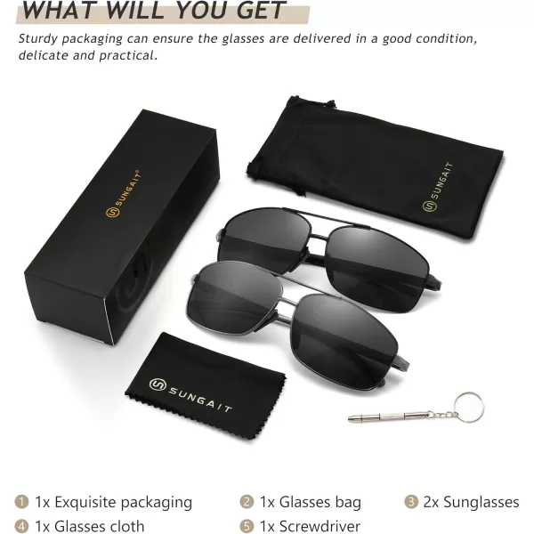 SUNGAIT Ultra Lightweight Rectangular Polarized Sunglasses UV400 Protection2 Pack Gunmetal Grayblack Gray