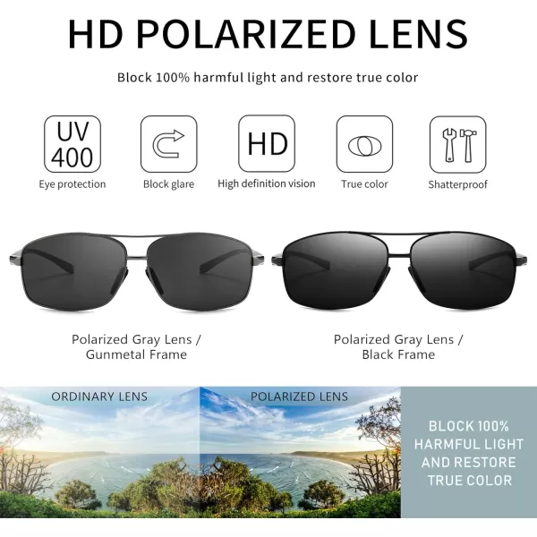 SUNGAIT Ultra Lightweight Rectangular Polarized Sunglasses UV400 Protection2 Pack Gunmetal Grayblack Gray