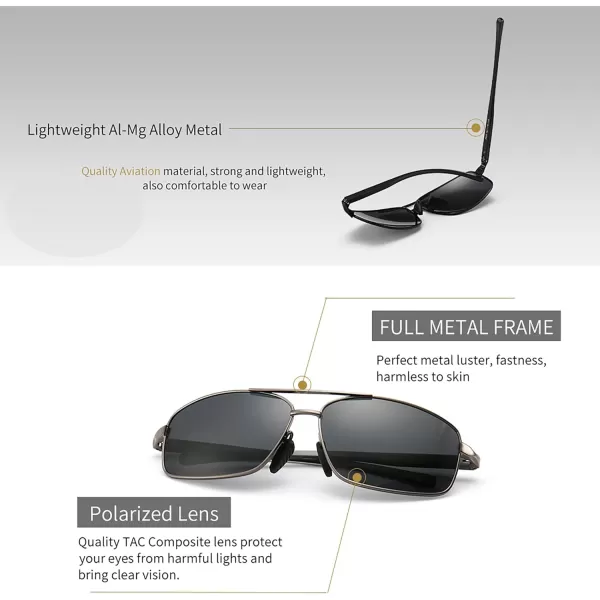 SUNGAIT Ultra Lightweight Rectangular Polarized Sunglasses UV400 Protection2 Pack Gunmetal Grayblack Gray