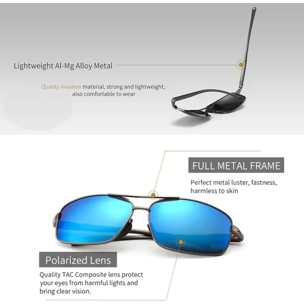 SUNGAIT Ultra Lightweight Rectangular Polarized Sunglasses UV400 Protection2 Pack Gunmetal Graygunmetal Blue Mirrored