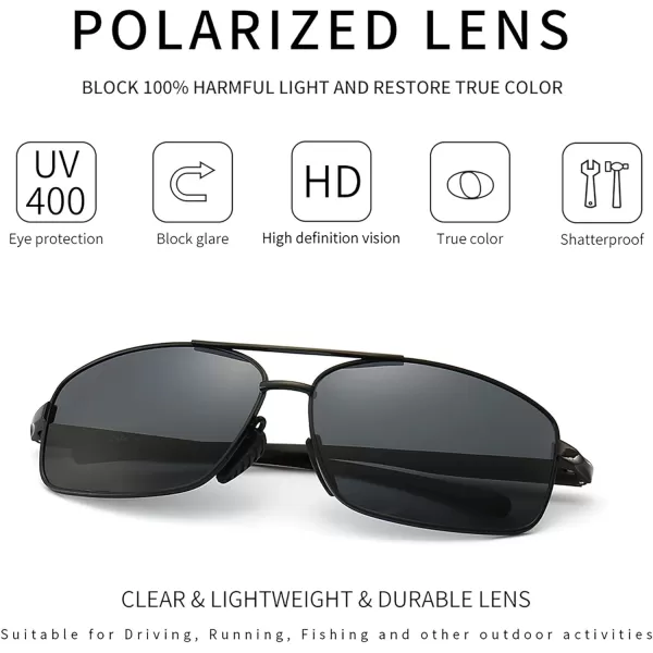 SUNGAIT Ultra Lightweight Rectangular Polarized Sunglasses UV400 Protection2024 Black Frame Gray Lens