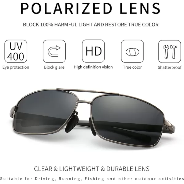 SUNGAIT Ultra Lightweight Rectangular Polarized Sunglasses UV400 Protection2024 Gunmetal Frame Gray Lens