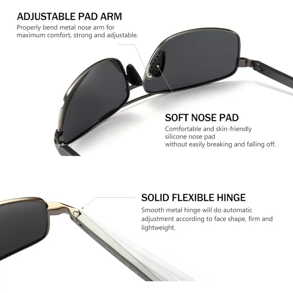 SUNGAIT Ultra Lightweight Rectangular Polarized Sunglasses UV400 Protection2024 Gunmetal Frame Gray Lens