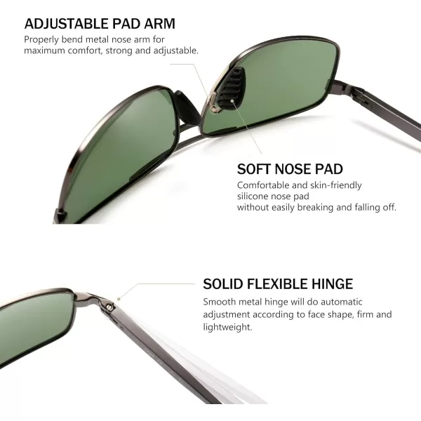 SUNGAIT Ultra Lightweight Rectangular Polarized Sunglasses UV400 Protection2024 Gunmetal Frame Green Lens