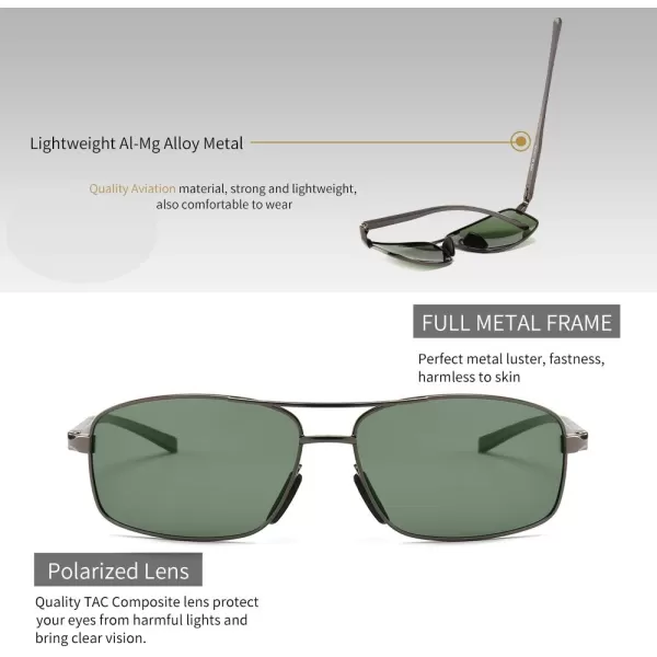 SUNGAIT Ultra Lightweight Rectangular Polarized Sunglasses UV400 Protection2024 Gunmetal Frame Green Lens