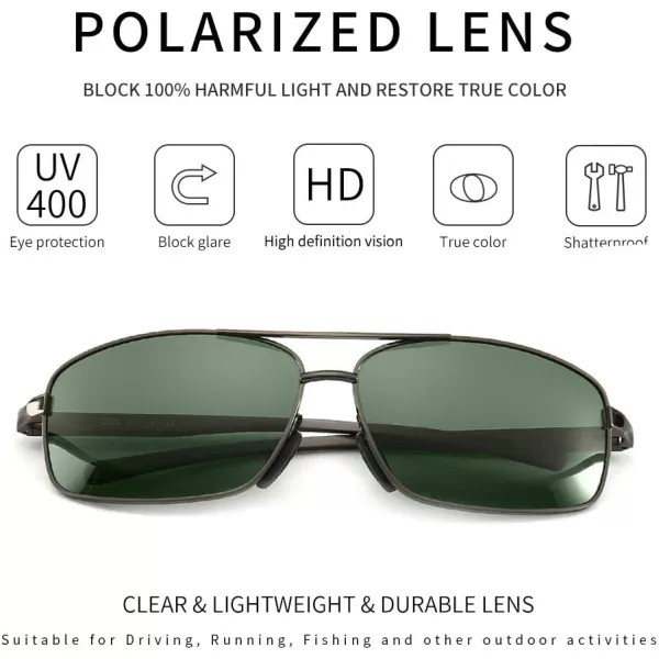 SUNGAIT Ultra Lightweight Rectangular Polarized Sunglasses UV400 Protection2024 Gunmetal Frame Green Lens