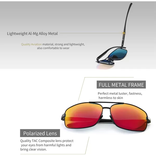 SUNGAIT Ultra Lightweight Rectangular Polarized Sunglasses UV400 ProtectionBlack Frame Red Mirrored Lens