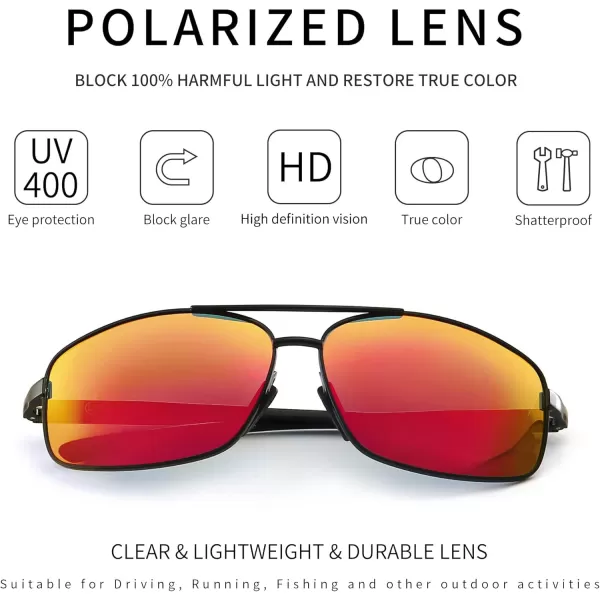 SUNGAIT Ultra Lightweight Rectangular Polarized Sunglasses UV400 ProtectionBlack Frame Red Mirrored Lens