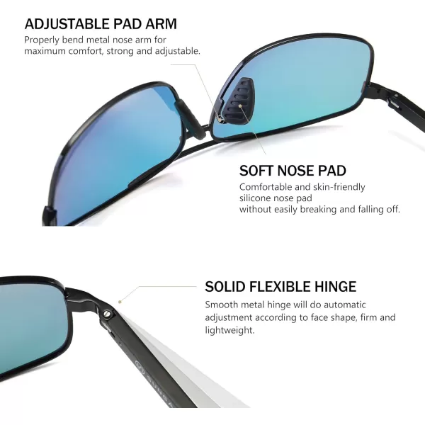 SUNGAIT Ultra Lightweight Rectangular Polarized Sunglasses UV400 ProtectionBlack Frame Red Mirrored Lens