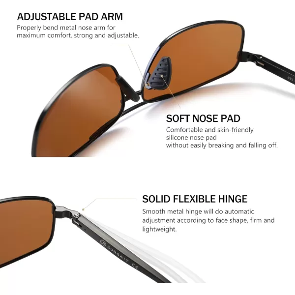SUNGAIT Ultra Lightweight Rectangular Polarized Sunglasses UV400 ProtectionBrown LensBlack Frame