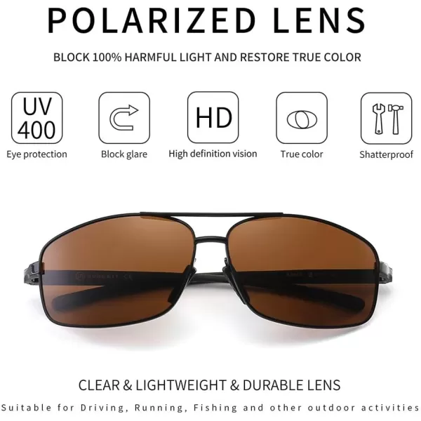 SUNGAIT Ultra Lightweight Rectangular Polarized Sunglasses UV400 ProtectionBrown LensBlack Frame
