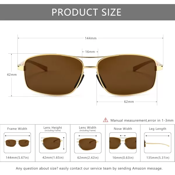 SUNGAIT Ultra Lightweight Rectangular Polarized Sunglasses UV400 ProtectionGold Frame Brown Lens