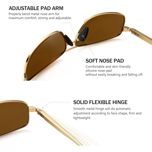 SUNGAIT Ultra Lightweight Rectangular Polarized Sunglasses UV400 ProtectionGold Frame Brown Lens