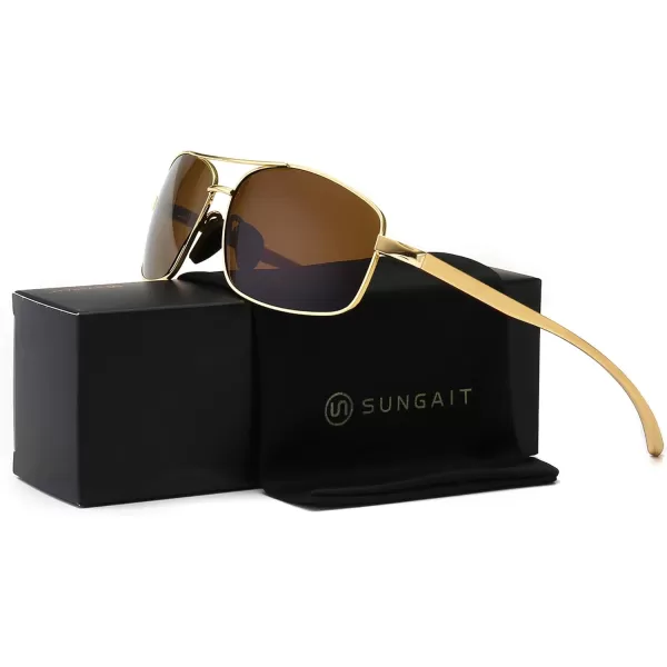 SUNGAIT Ultra Lightweight Rectangular Polarized Sunglasses UV400 ProtectionGold Frame Brown Lens