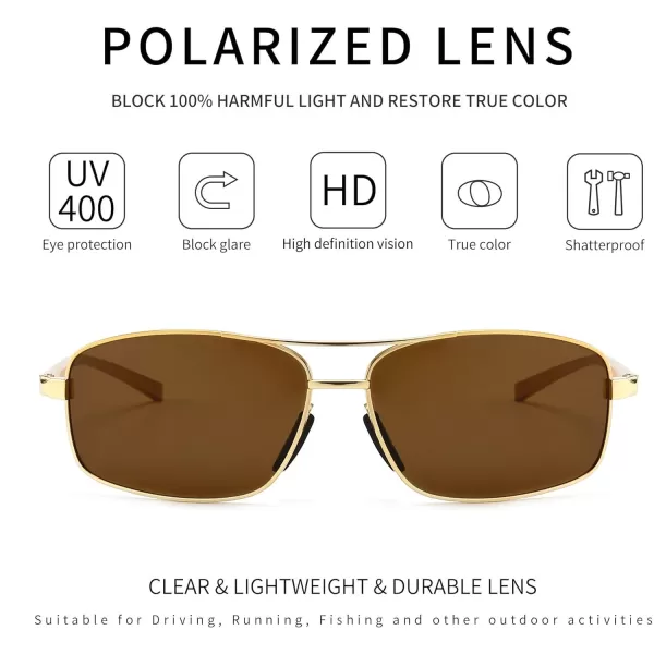 SUNGAIT Ultra Lightweight Rectangular Polarized Sunglasses UV400 ProtectionGold Frame Brown Lens