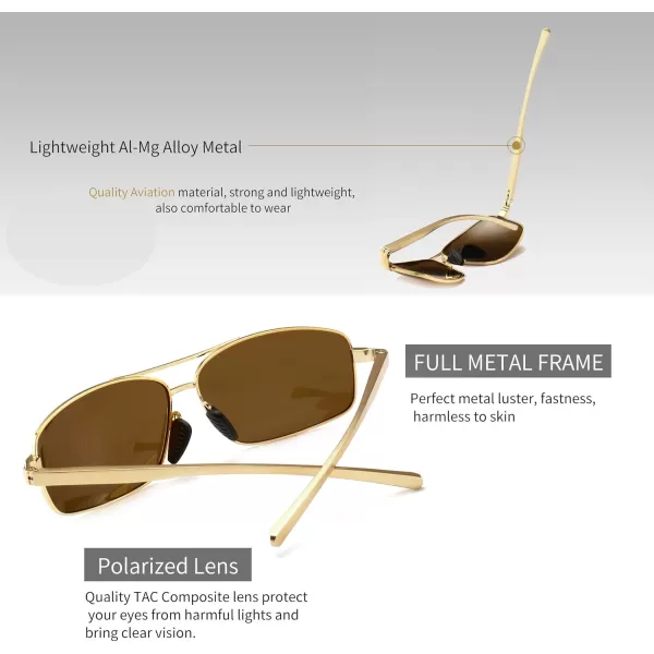 SUNGAIT Ultra Lightweight Rectangular Polarized Sunglasses UV400 ProtectionGold Frame Brown Lens