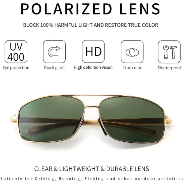 SUNGAIT Ultra Lightweight Rectangular Polarized Sunglasses UV400 ProtectionGold Frame Green Lens