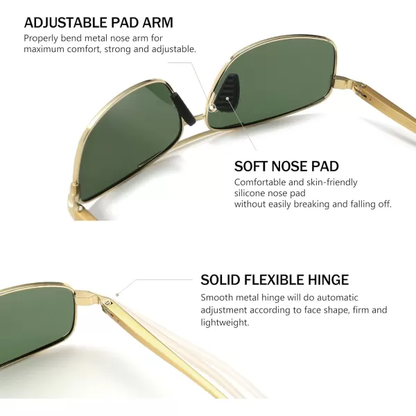 SUNGAIT Ultra Lightweight Rectangular Polarized Sunglasses UV400 ProtectionGold Frame Green Lens