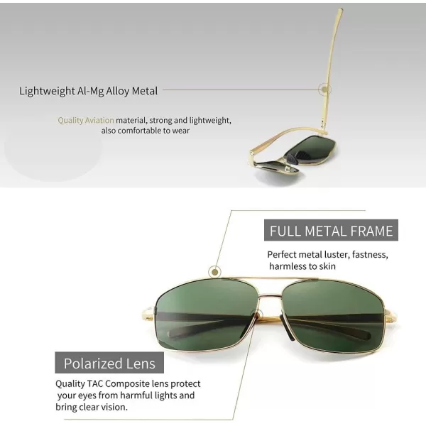 SUNGAIT Ultra Lightweight Rectangular Polarized Sunglasses UV400 ProtectionGold Frame Green Lens