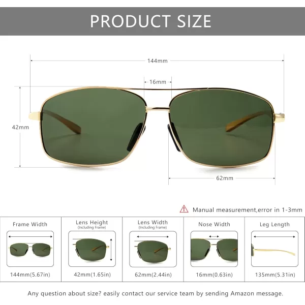 SUNGAIT Ultra Lightweight Rectangular Polarized Sunglasses UV400 ProtectionGold Frame Green Lens