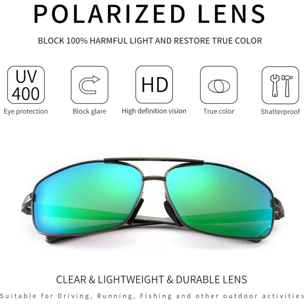 SUNGAIT Ultra Lightweight Rectangular Polarized Sunglasses UV400 ProtectionGunmetal Frame Green Mirrored Lens