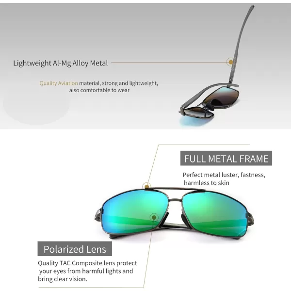 SUNGAIT Ultra Lightweight Rectangular Polarized Sunglasses UV400 ProtectionGunmetal Frame Green Mirrored Lens