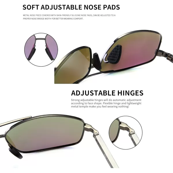 SUNGAIT Ultra Lightweight Rectangular Polarized Sunglasses UV400 ProtectionGunmetal Frame Green Mirrored Lens