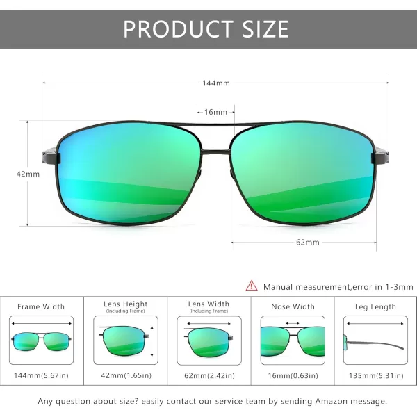 SUNGAIT Ultra Lightweight Rectangular Polarized Sunglasses UV400 ProtectionGunmetal Frame Green Mirrored Lens