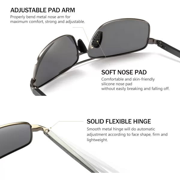 SUNGAIT Ultra Lightweight Rectangular Polarized Sunglasses UV400 ProtectionGunmetal Frame Silver Mirrored Lens