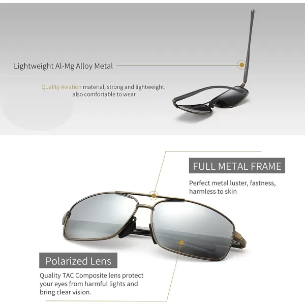 SUNGAIT Ultra Lightweight Rectangular Polarized Sunglasses UV400 ProtectionGunmetal Frame Silver Mirrored Lens