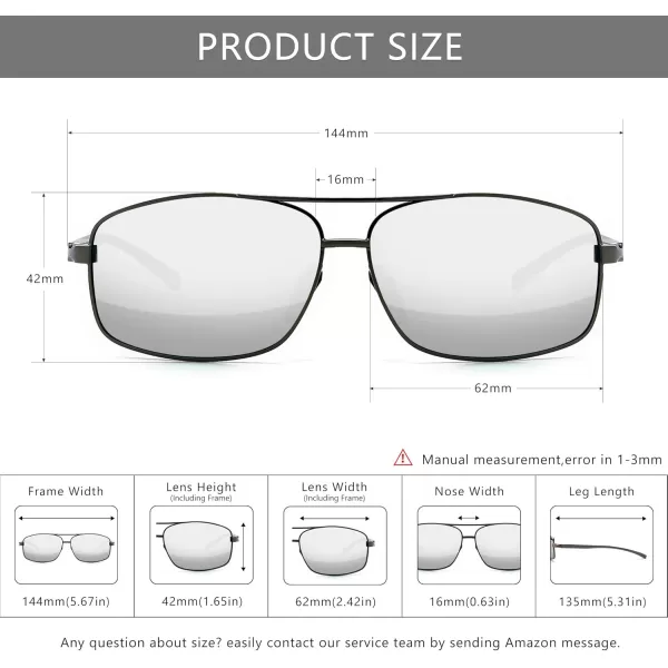 SUNGAIT Ultra Lightweight Rectangular Polarized Sunglasses UV400 ProtectionGunmetal Frame Silver Mirrored Lens