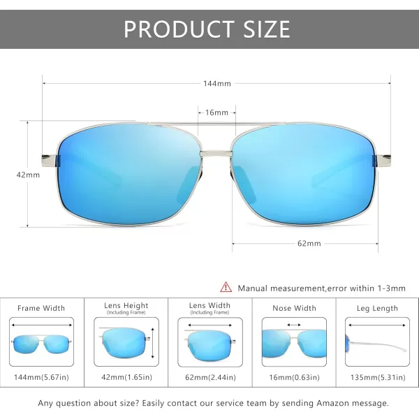 SUNGAIT Ultra Lightweight Rectangular Polarized Sunglasses UV400 ProtectionSilver Frame Blue Mirrored Lens