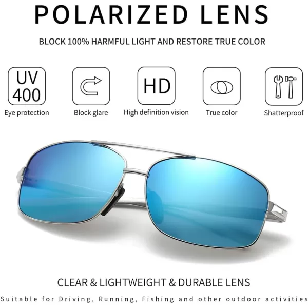 SUNGAIT Ultra Lightweight Rectangular Polarized Sunglasses UV400 ProtectionSilver Frame Blue Mirrored Lens