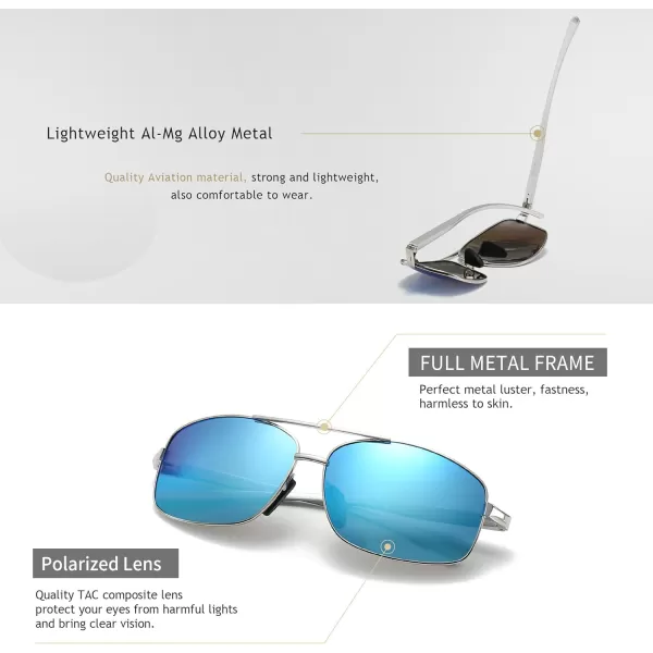 SUNGAIT Ultra Lightweight Rectangular Polarized Sunglasses UV400 ProtectionSilver Frame Blue Mirrored Lens