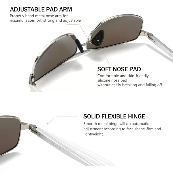 SUNGAIT Ultra Lightweight Rectangular Polarized Sunglasses UV400 ProtectionSilver Frame Blue Mirrored Lens