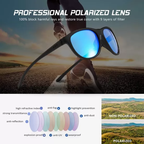 SUNGAIT Ultralight Polarized Sunglasses for Men Women Unbreakable UV Protection Fishing Cycling Running Polarized Blue Mirror LensBlack Frame Matte Finish S801PGSHEKL